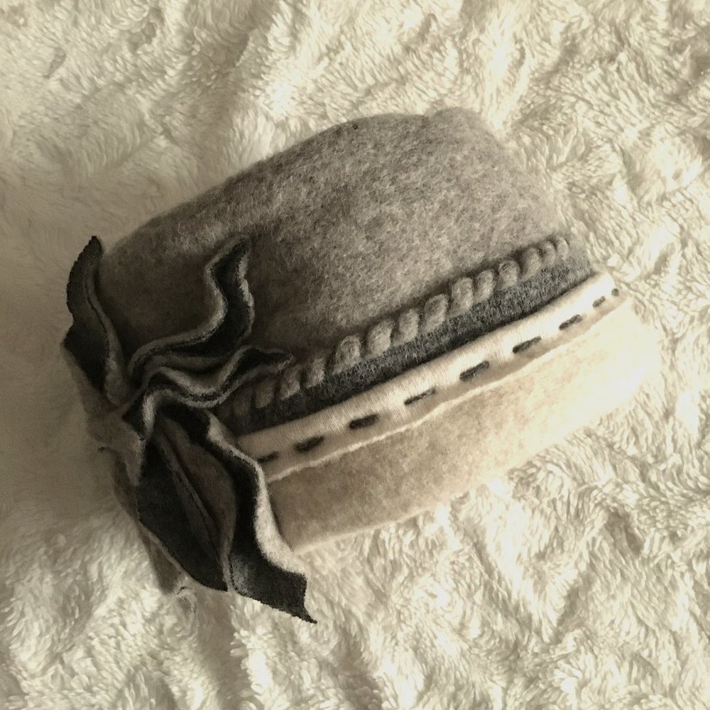 Russian Artisan Handmade Felted Wool Papakha Hat Khabib Style Cream and Grey